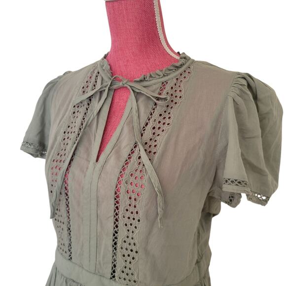 Gap Dress Med Sage Green Cotton Bohemian Chic Cottagecore Romantic Feminine - Picture 5 of 14